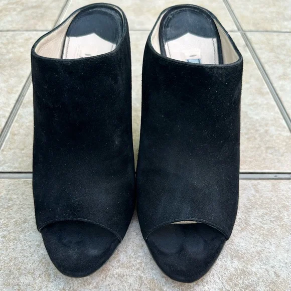 PRADA Women's Black Suede Wedge Peep / Open Toe Mule - Picture 7 of 15